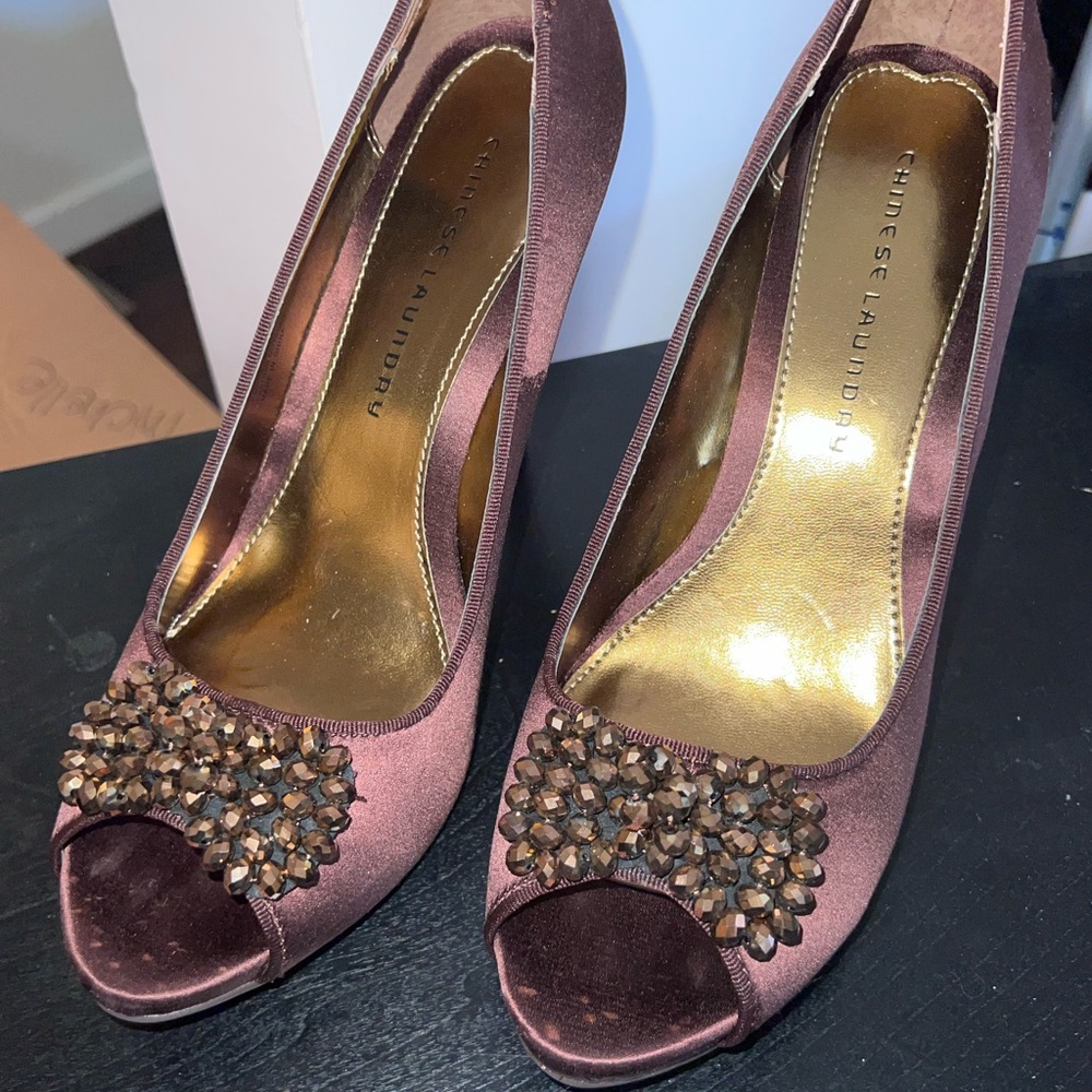 Chinese Laundry Satin Peep Toe Heels - Purple